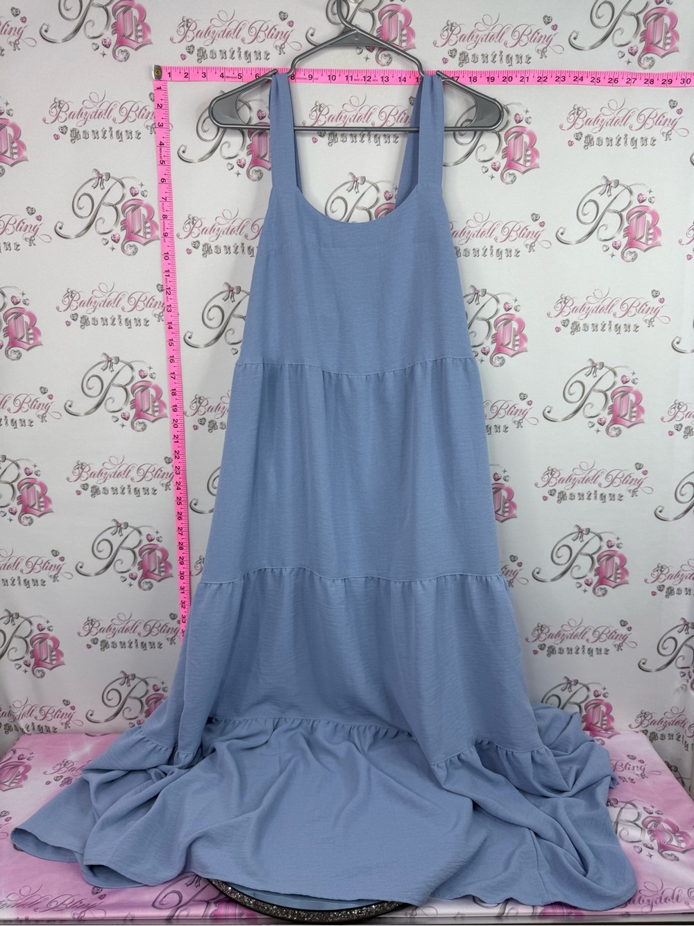 Black bow dress long tier Light Blue Maxi Dress with Tiered Skirt